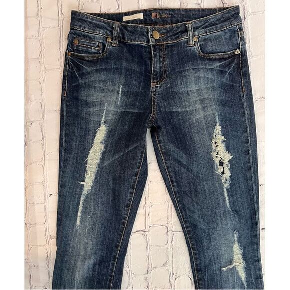 Kut From The Kloth 8 Mia Toothpick Skinny Jeans Dark Wash Denim Distressed Fray - Picture 3 of 7